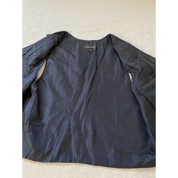 Leather Works Men’s Genuine Leather Black Patchwork Motorcycle Biker Vest XXL - Picture 7 of 16